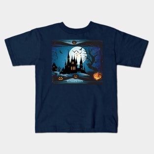 Dark Haunted House Halloween Party Festival Modern abstract design, pumpkin, magic night sky and more / Holiday Kids T-Shirt